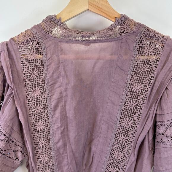 Free People Purple Button Front 3/4 Sleeve Lace Dress Womens Size Small Boho - Picture 5 of 16